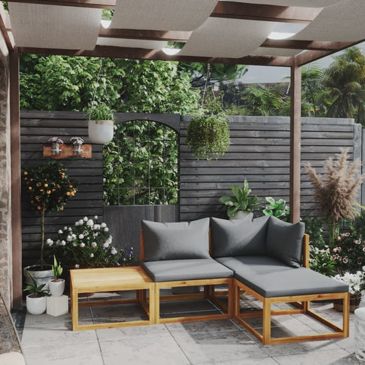 4-tlg. Garten-Lounge-Set mit Auflagen Massivholz Akazie