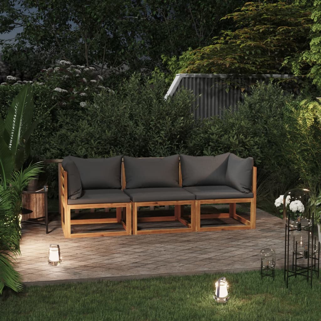 3-Sitzer-Gartensofa mit Auflage Akazie Massivholz