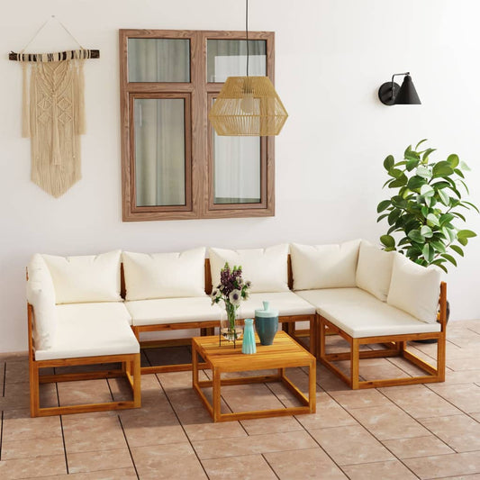 7-tlg. Garten-Lounge-Set mit Auflagen Creme Massivholz Akazie