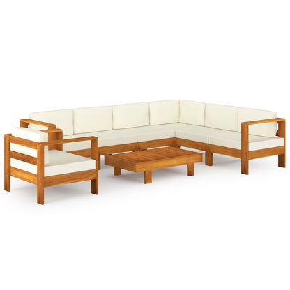 8-tlg. Garten-Lounge-Set mit Creme Auflagen Massivholz Akazie