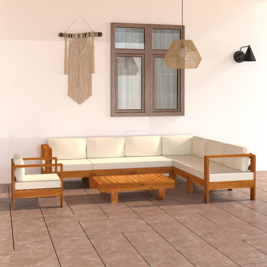 8-tlg. Garten-Lounge-Set mit Creme Auflagen Massivholz Akazie