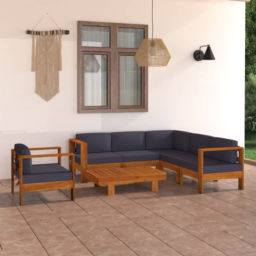 7-tlg. Garten-Lounge-Set mit Dunkelgrauen Auflagen Akazienholz