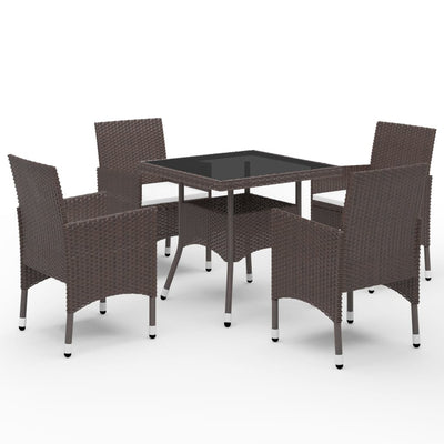 5-tlg. Garten-Essgruppe Braun Poly Rattan und Glas