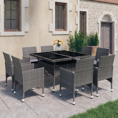 9-tlg. Garten-Essgruppe Poly Rattan und Glas Grau