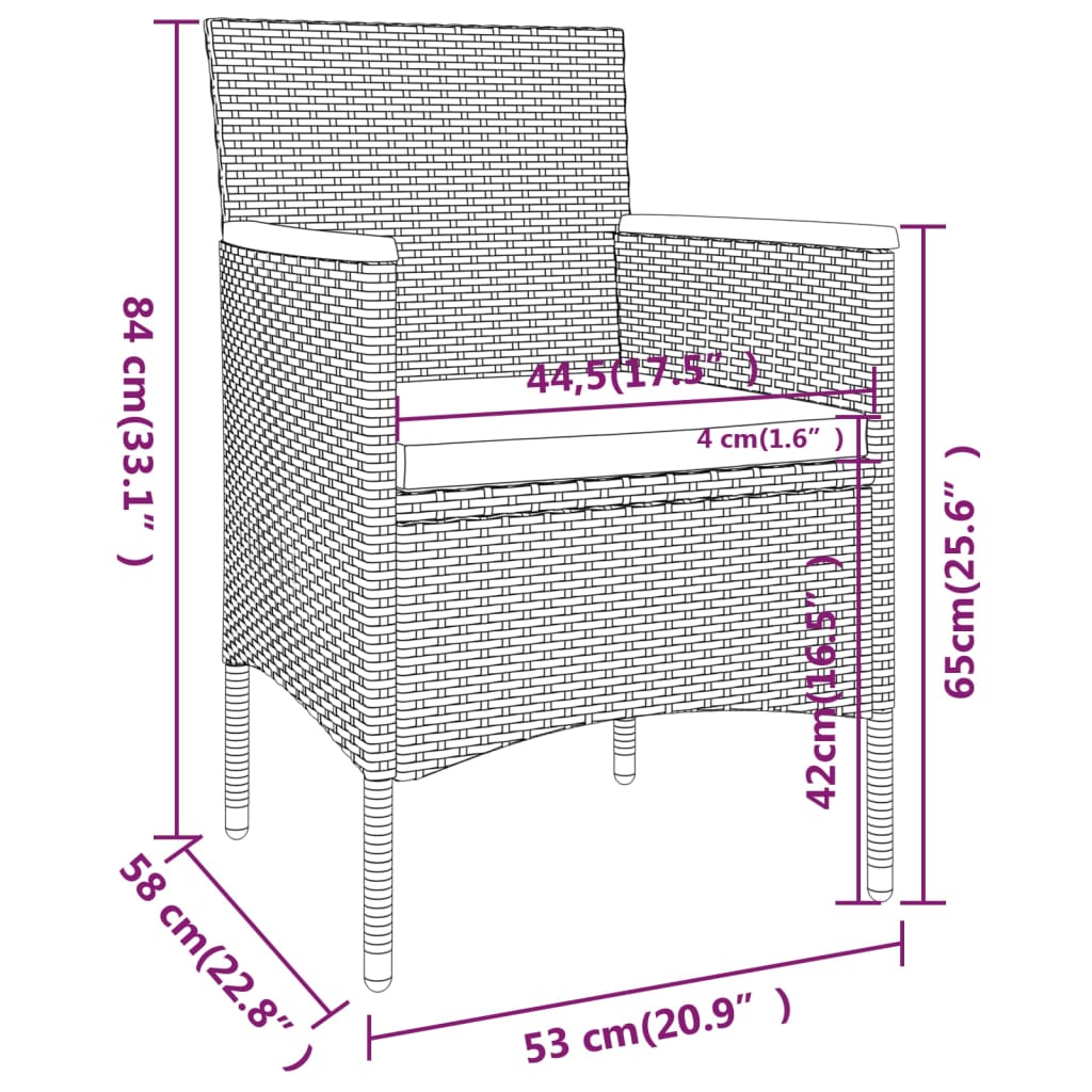 5-tlg. Garten-Essgruppe Poly Rattan und Hartglas Schwarz