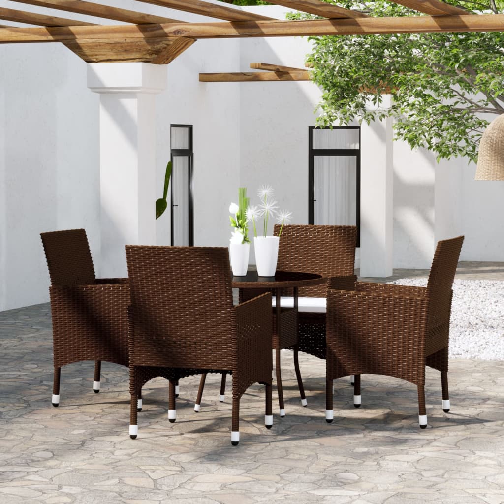 5-tlg. Garten-Essgruppe Poly Rattan Braun