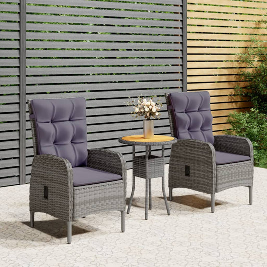 3-tlg. Garten-Bistro-Set Poly Rattan Grau