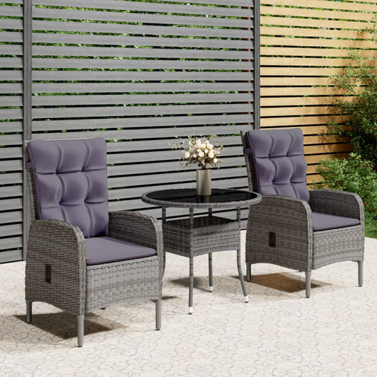 3-tlg. Garten-Bistro-Set Poly Rattan Grau