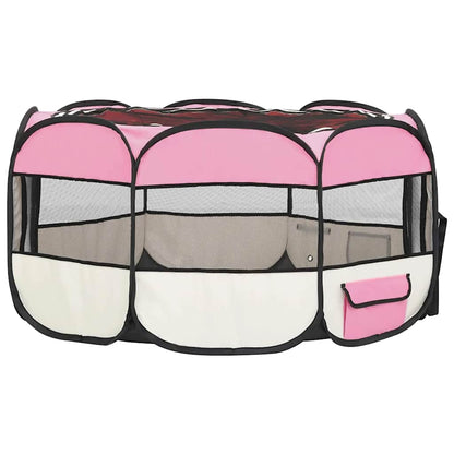 Faltbarer Welpenlaufstall mit Tragetasche Rosa 145x145x61 cm
