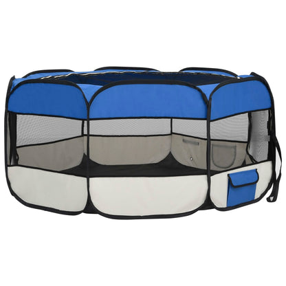 Faltbarer Welpenlaufstall mit Tragetasche Blau 145x145x61 cm