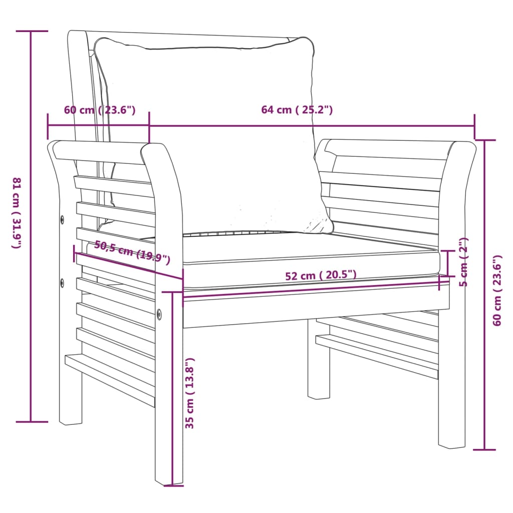 5-tlg. Garten-Lounge-Set mit Kissen Massivholz Akazie