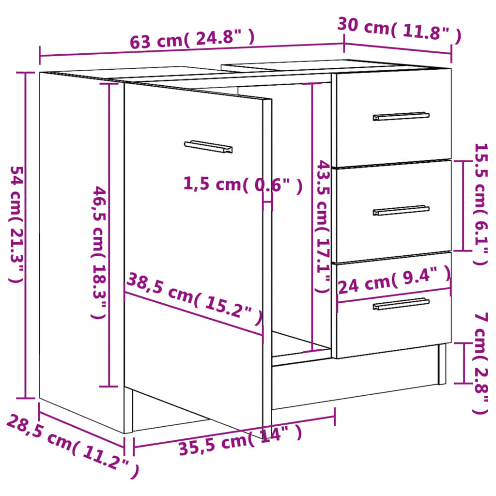 Waschbeckenunterschrank Weiß 63x30x54 cm Holzwerkstoff