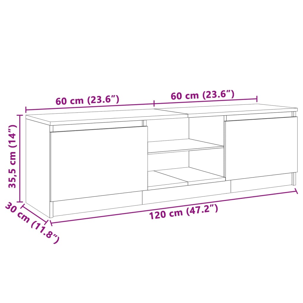 TV-Schrank mit LED-Leuchten Sonoma-Eiche 120x30x35,5 cm