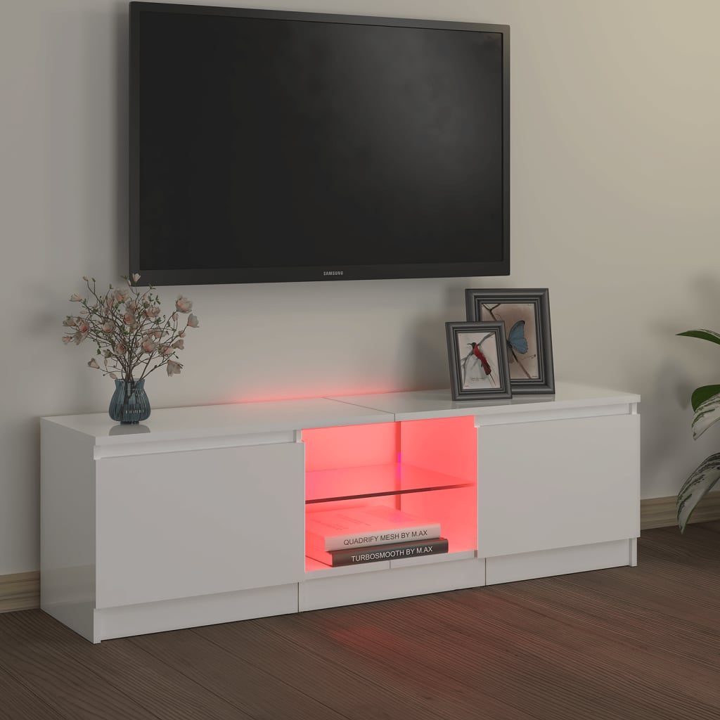 TV-Schrank mit LED-Leuchten Hochglanz-Weiß 120x30x35,5 cm