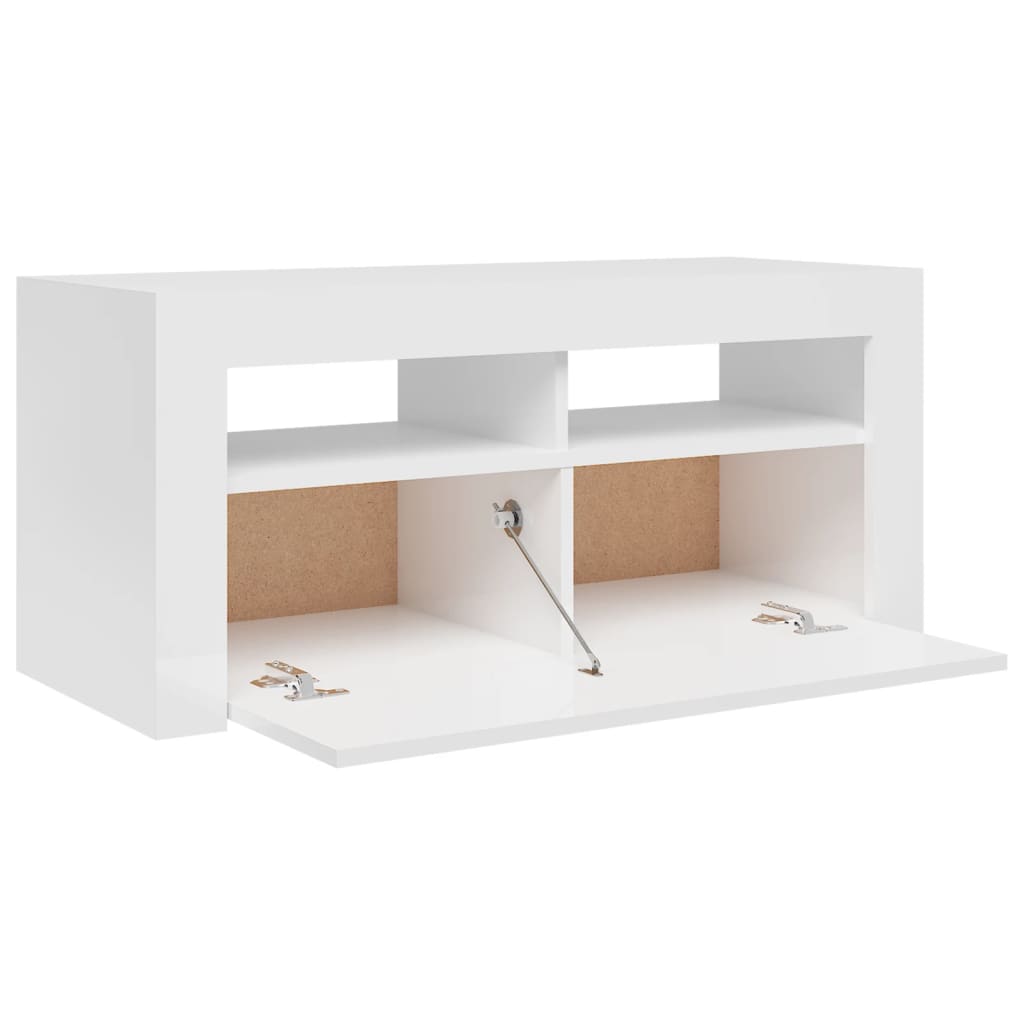 TV-Schrank mit LED-Leuchten Hochglanz-Weiß 90x35x40 cm