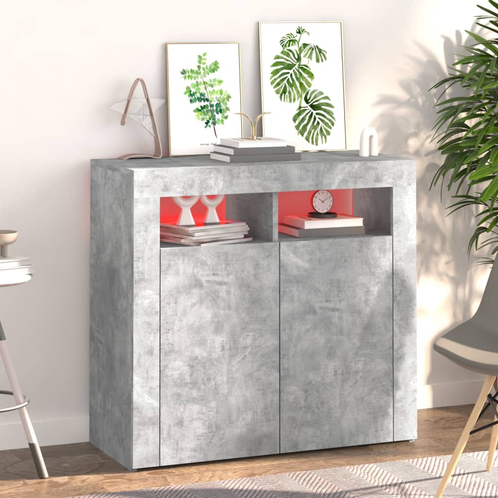 Sideboard mit LED-Leuchten Betongrau 80x35x75 cm