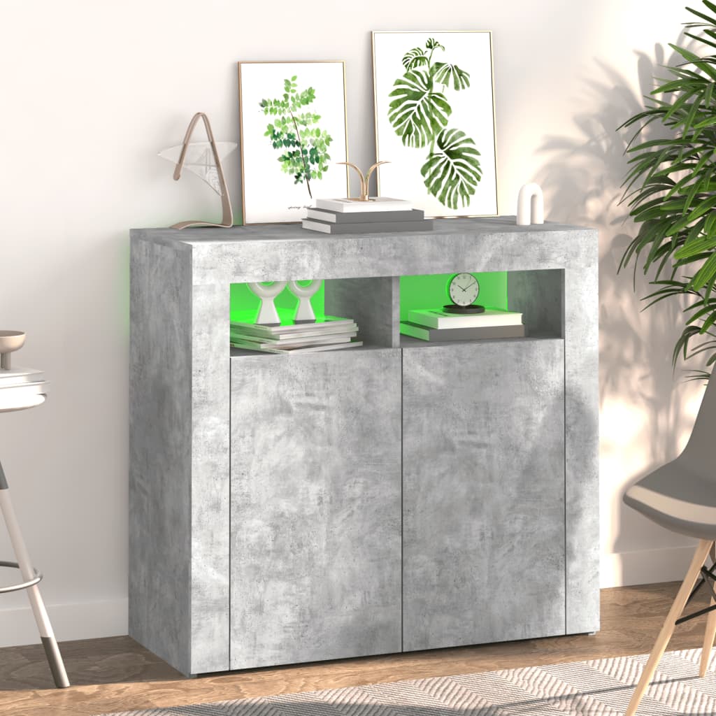 Sideboard mit LED-Leuchten Betongrau 80x35x75 cm