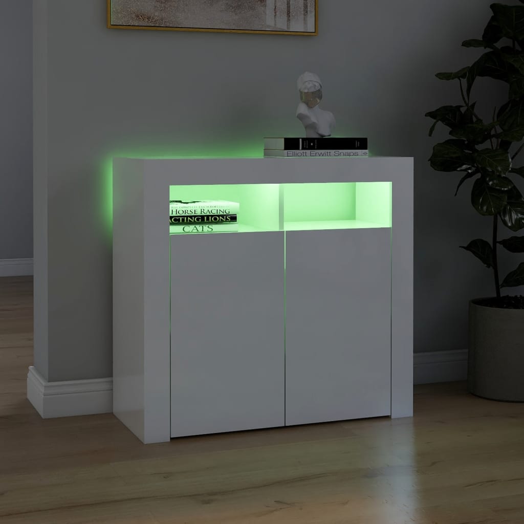 Sideboard mit LED-Leuchten Hochglanz-Weiß 80x35x75 cm