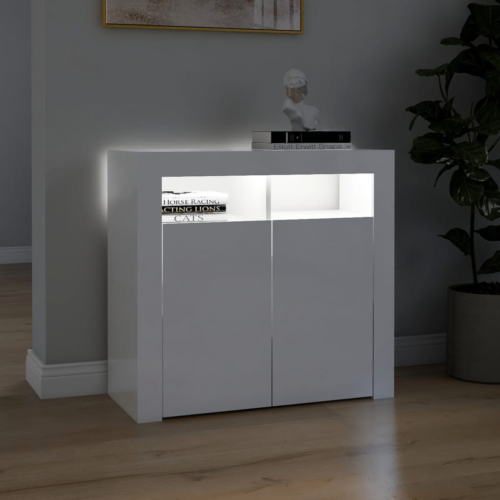 Sideboard mit LED-Leuchten Hochglanz-Weiß 80x35x75 cm