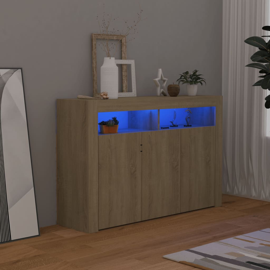 Sideboard mit LED-Leuchten Sonoma-Eiche 115,5x30x75 cm