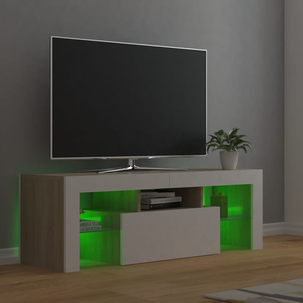 TV-Schrank mit LED-Leuchten Weiß Sonoma-Eiche 120x35x40 cm