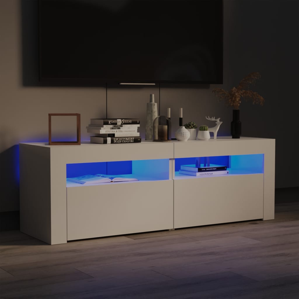 TV-Schrank mit LED-Leuchten Hochglanz-Weiß 120x35x40 cm