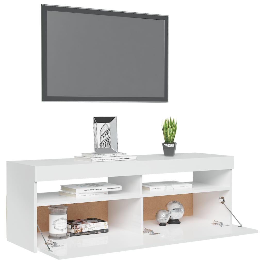 TV-Schrank mit LED-Leuchten Hochglanz-Weiß 120x35x40 cm