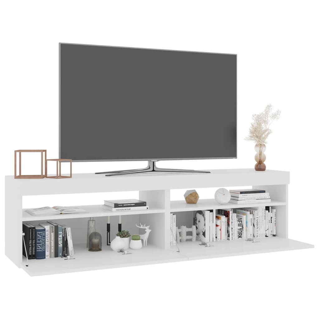 TV-Schränke 2 Stk. mit LED-Leuchten Hochglanz-Weiß 75x35x40 cm