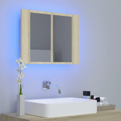 LED-Bad-Spiegelschrank Sonoma-Eiche 60x12x45 cm Acryl