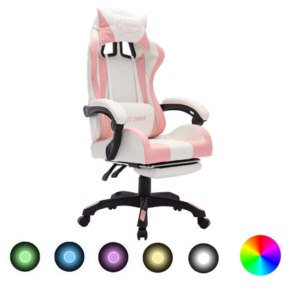 Gaming-Stuhl mit RGB LED-Leuchten Rosa und Weiß Kunstleder