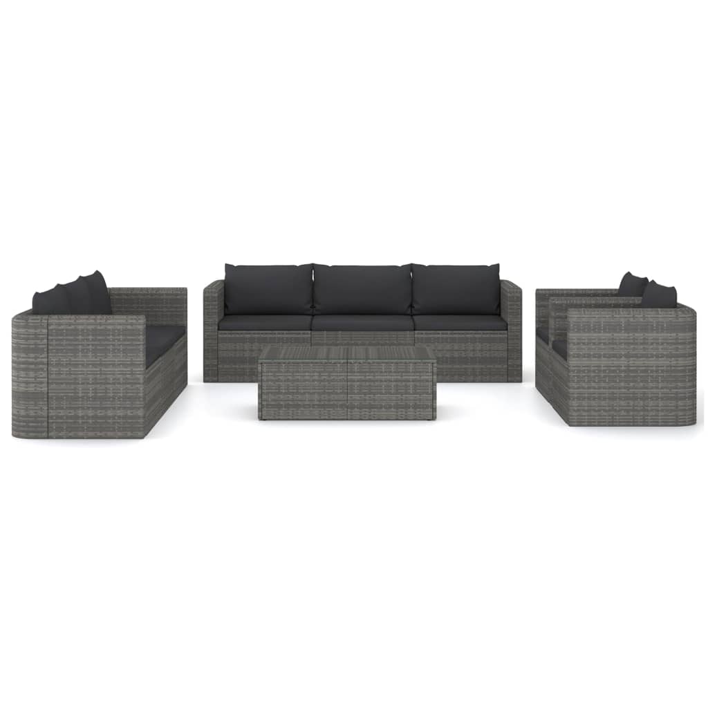 9-tlg. Garten-Lounge-Set mit Kissen Poly Rattan Grau