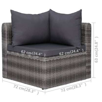 9-tlg. Garten-Lounge-Set mit Kissen Poly Rattan Grau