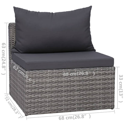 9-tlg. Garten-Lounge-Set mit Kissen Poly Rattan Grau