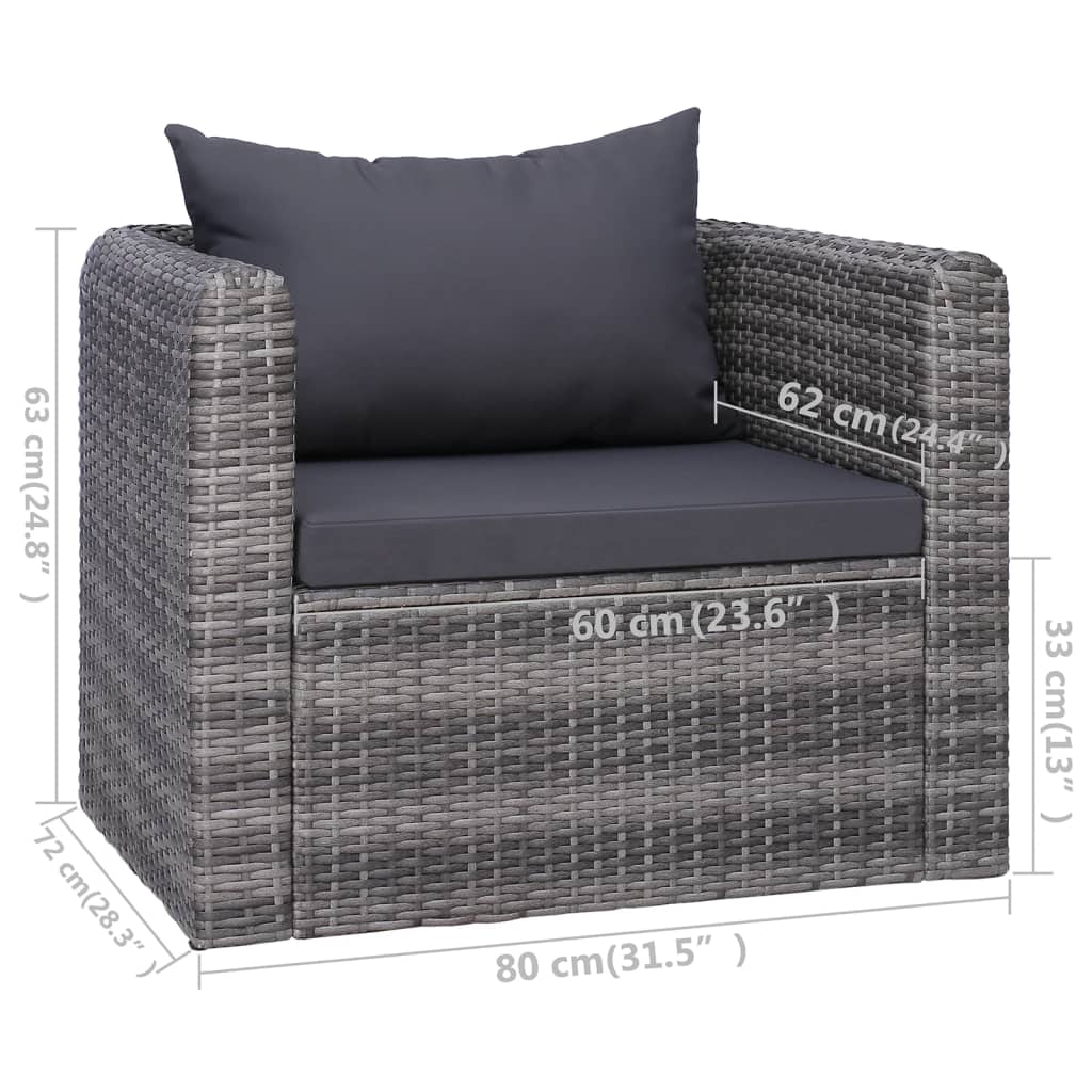 9-tlg. Garten-Lounge-Set mit Kissen Poly Rattan Grau