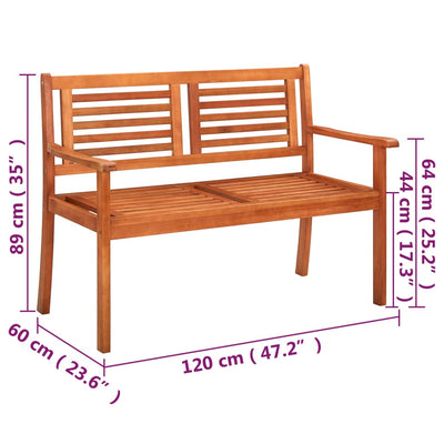 2-Sitzer-Gartenbank mit Auflage 120 cm Massivholz Eukalyptus