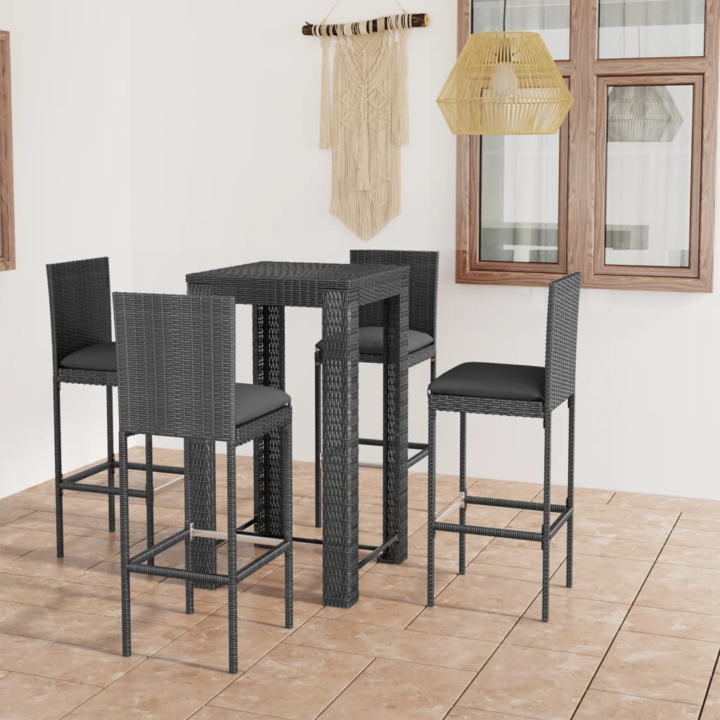 5-tlg. Gartenbar-Set mit Kissen Poly Rattan Grau