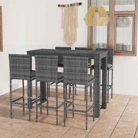 7-tlg. Garten-Bar-Set mit Anthrazit Kissen Poly Rattan