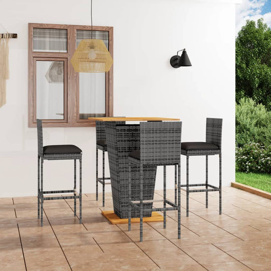 5-tlg. Gartenbar-Set mit Kissen Poly Rattan Grau