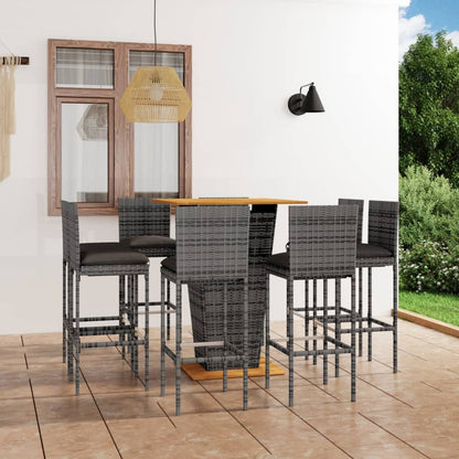 9-tlg. Gartenbar-Set mit Kissen Poly Rattan Grau