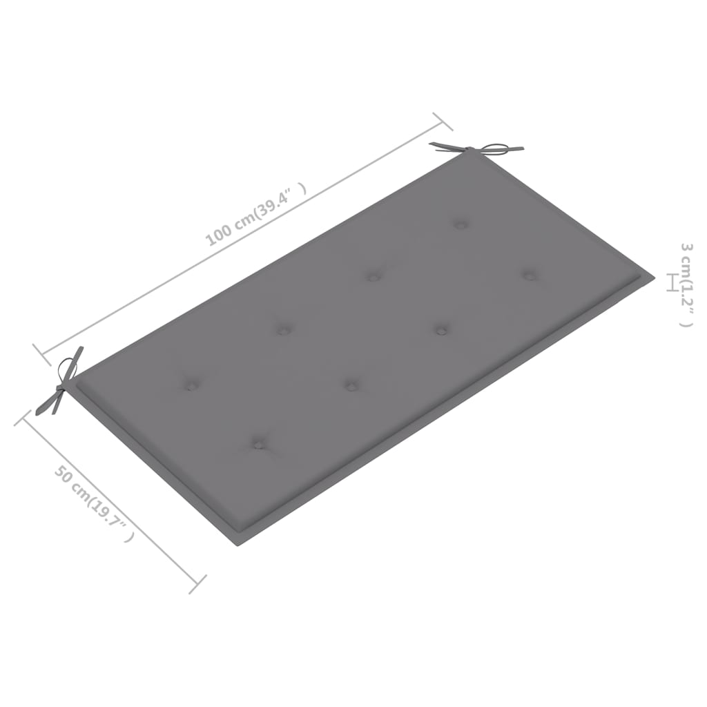 Gartenbank mit Grauer Auflage 112 cm Massivholz Teak