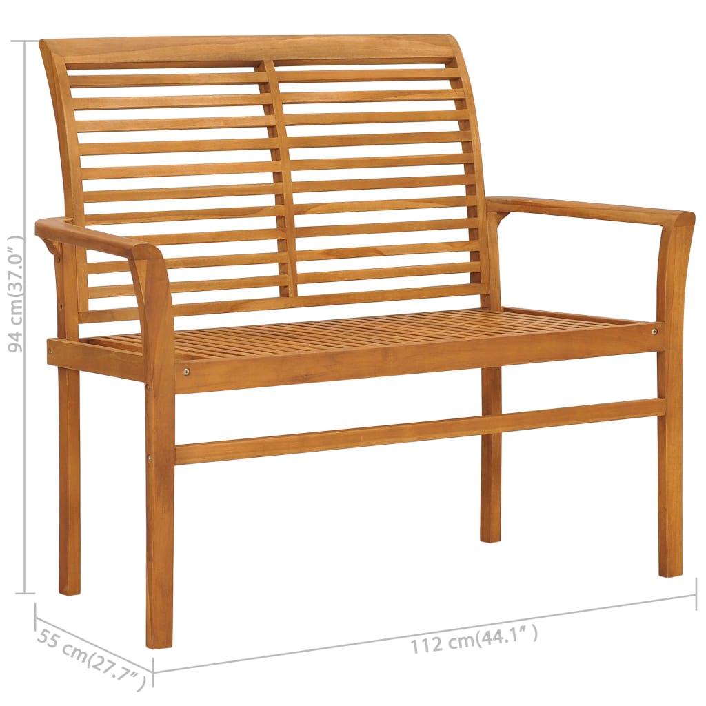 Gartenbank mit Beige Auflage 112 cm Massivholz Teak