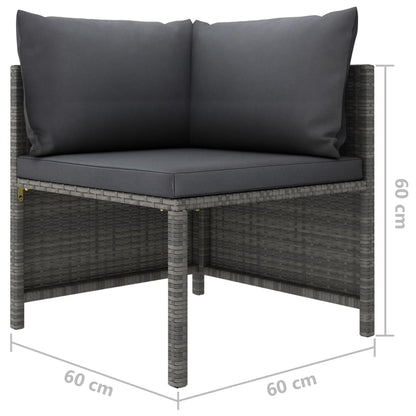 3-tlg. Garten-Lounge-Set mit Kissen Poly Rattan Grau