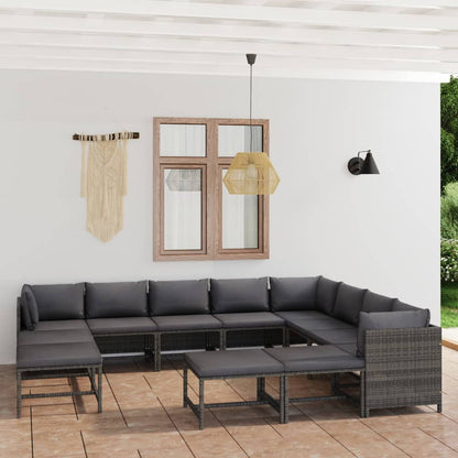 12-tlg. Garten-Lounge-Set mit Kissen Poly Rattan Grau