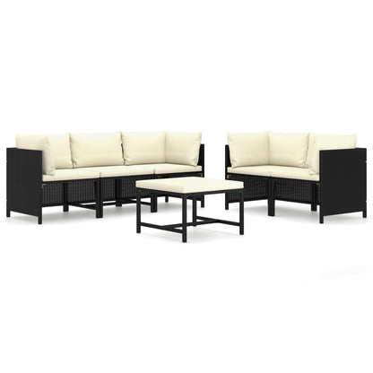 6-tlg. Garten-Lounge-Set mit Kissen Poly Rattan Schwarz