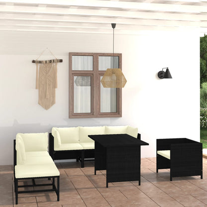 8-tlg. Garten-Lounge-Set mit Kissen Poly Rattan Schwarz