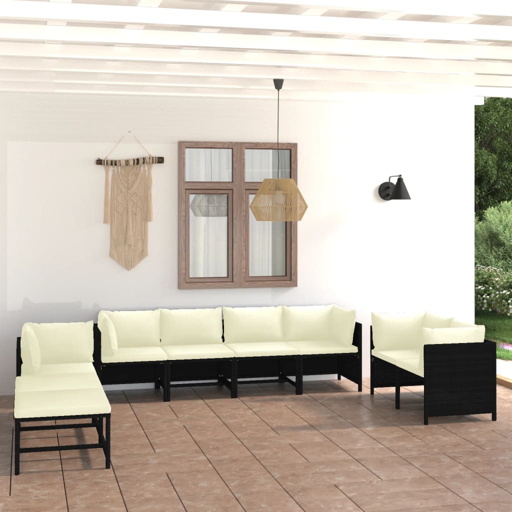 10-tlg. Garten-Lounge-Set mit Kissen Poly Rattan Schwarz