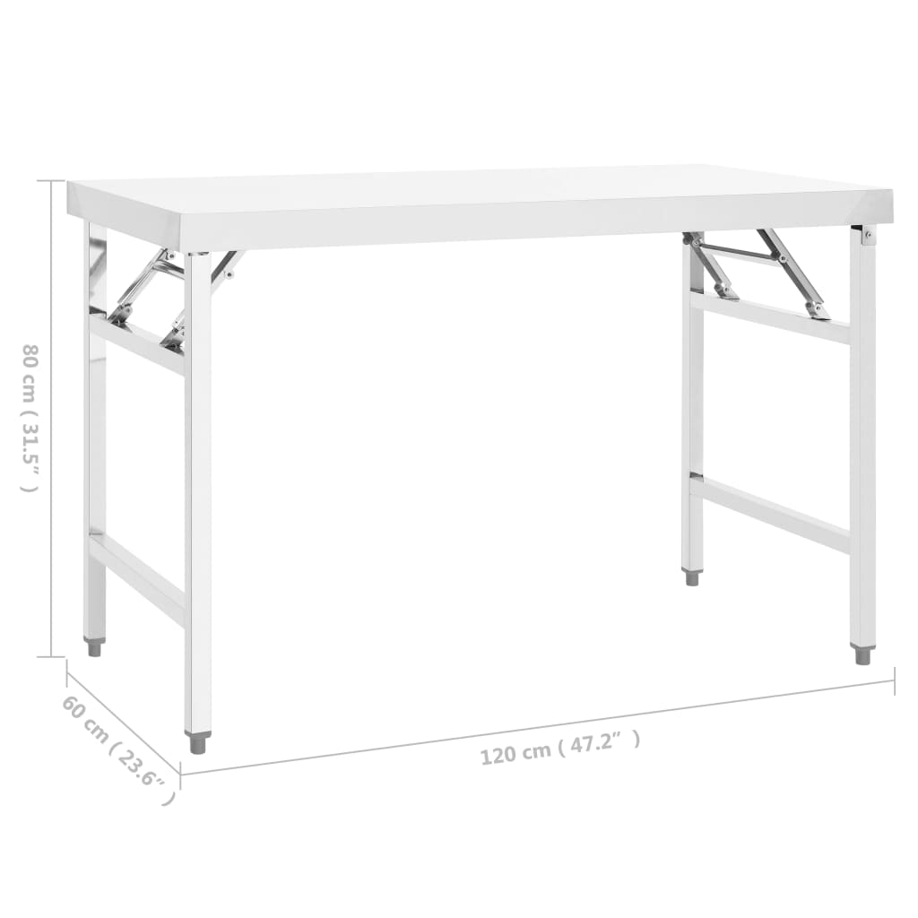 Küchen-Arbeitstisch Klappbar 120x60x80 cm Edelstahl