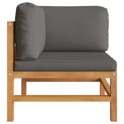 Ecksofa 2 Stk. mit Dunkelgrauen Kissen Massivholz Teak