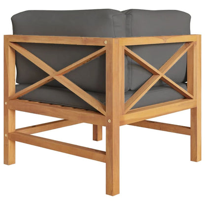 Ecksofa 2 Stk. mit Dunkelgrauen Kissen Massivholz Teak