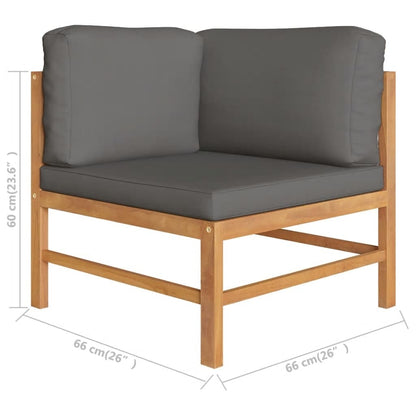 Ecksofa 2 Stk. mit Dunkelgrauen Kissen Massivholz Teak